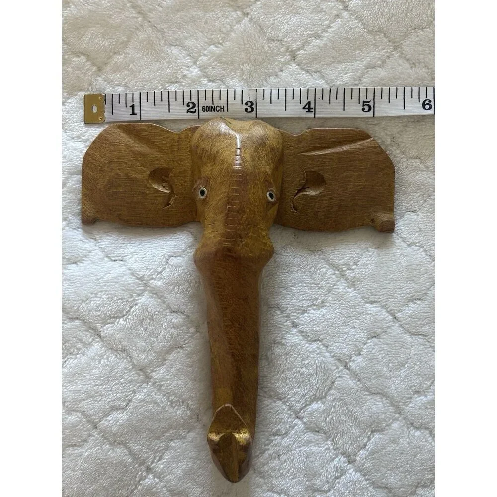 Vintage Hand Carved Wooden Elephant Coat Hook Primitive Art 6
